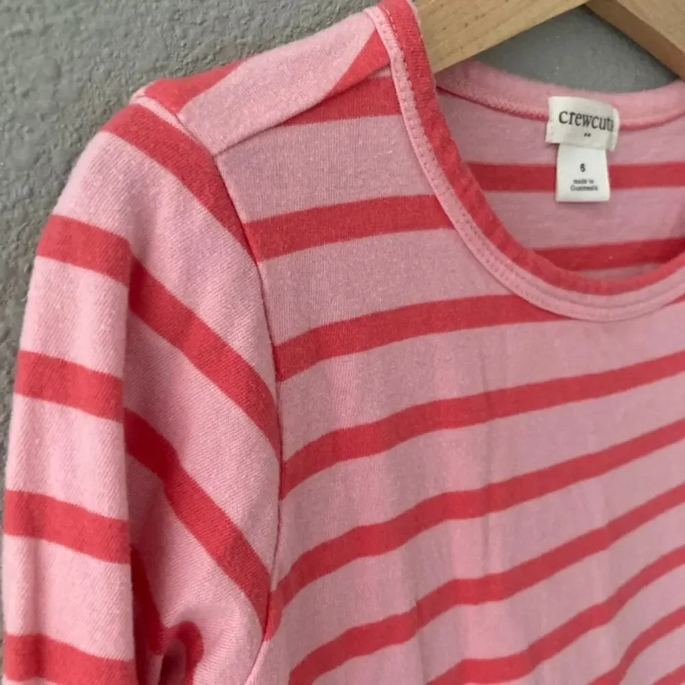 Crewcuts Long Sleeve Striped T-Shirt Dress - Pockets - Pink - 6